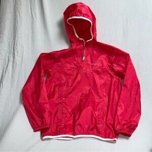 Quechua Red/Pink White Girls 8-10 Rain Windbreaker Jacket Pullover Hooded Hoodie